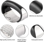 2 Pack Garlic Press Rocker, Stainless Steel Garlic Mincer with 2 Peelers, 2 Scrapers and 2 Brushes | Garlic Crusher Garlic Chopper for Smashing Garlic