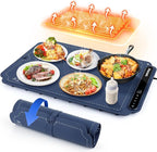 Electric Warming Tray, Portable Silicone Food Warming Mat, Versatile Full Surface Heating Food Warmer with 7 Level Temperature and 6 Hours Timer for Home Dinner, Parties and Buffets (Blue)