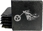 Ride The Fire: Flaming Chopper Motorcycle Coasters - Square Slate - Set of 8