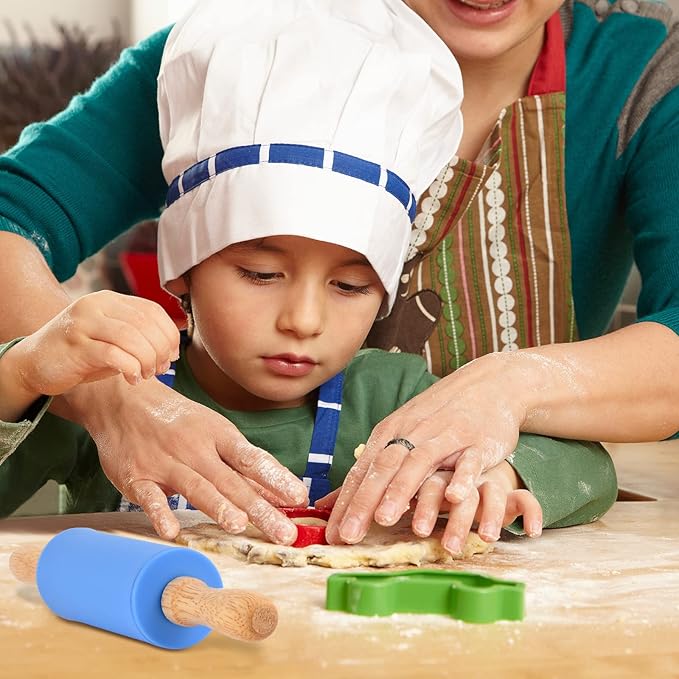 Mini Silicone Rolling Pin for Kids, Non-stick Surface Wood Handle, 9 Inch 1 Pack White Candy Granules