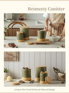 Besmeety Canisters Sets for the Kitchen, 23 oz x 40 oz Flour Sugar Storage Containers, Ceramic Kitchen Canisters for Countertop Set of 2 with Airtight Lids