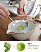 Matcha Whisk Set,Matcha Set,Matcha Kit,Matcha Bowl with Spout,Scoop,Sifter,Bamboo Whisk,Chasen Holder,Unique Gifts for Women Grifend,Gifts for Christmas, Birthday,Halloween
