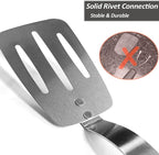 Stainless Steel Spatula, Flexible Metal Slotted Turner for Cast Iron Skillet, Thin Blade and Heat Resistant Silicone Handle, Great for Egg, Cookie, Meat, Crep, Large