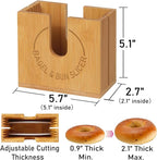 Large Adjustable Bagel Slicer Holder | Bamboo Bagel Cutting Holder with Width-Adjustable Slots for Small & Large Bagels, Buns & English Muffins, Knife Groove & Non-Slip Base