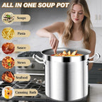 Large Stock Pot - 20Qt Brushed Stainless Steel Stock Pot With Lid - Heavy Duty Induction Commercial Grade Stockpots for Soup, Stew, Oven, Gas, Ceramic, and Dishwasher Safe