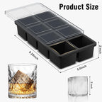 Samuelworld Large Ice Cube Tray: 2024 Upgraded Silicone Square Ice Cube Mold For Whiskey, New Upgraded 2 Inch Large Cubed Ice Trays for Cocktail, Big Cube Ice Maker Mold (2 Pack, Black)