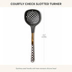 MACKENZIE-CHILDS Slotted Spoon, Silicone Turner for Cooking, Black-and-White Courtly Check