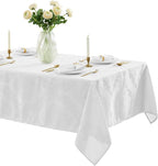 Newbridge Barcelona Luxury Damask Fabric Tablecloth, 52” Wide x 52” Square, White, 100% Polyester, No Iron, Soil Resistant Dining Room, Party and Banquet Table Cover