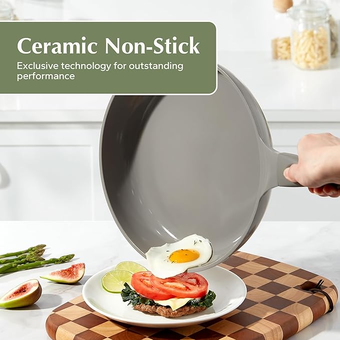 Redchef Non Stick Frying Pans, Ceramic Pan, Non-toxic Healty Skillet Omelet Pan with Heat-Resistant Handle, PFOA & PFAS Free, Compatible with All Stovetops, Dishwasher Safe, Even Heating, Gray, 11"
