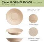 [50 COUNT]Sugarfiber by Harvest Pack PFAS FREE 24oz Round Paper Bowls - Compostable Heavy-Duty Eco-Friendly Disposable Bagasse Bowl sugarcane made plant fibers for Meal Prep