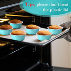 Eaasty 150 Pcs Baking Cups with Lids, 1.6 oz Muffin Cupcake Liners Aluminum Foil Mini Cake Pans Small Disposable Ramekin Flan Containers with Lids for Christmas, Birthday, Various Holiday (Light Blue)