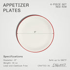 Made In Cookware - Set of 4 - Appetizer Plates - White With Red Rim - Porcelain England