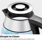 CHEFMAN Electric Kettle - 1.2L 1500W Hot Water Tea Pot with Infuser, BPA Free, Auto Shut Off, Boil-Dry Protection, Removable Lid, LED Light, Cordless Glass Electric Tea Kettle – Stainless Steel