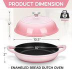 E-far Dutch Oven for Sourdough Bread Baking, 6 Qt Round Enameled Cast Iron Dutch Oven for Homemade Artisan Bread, Dome Lid & Shallow Base, Matte Black Interior & Durable, Oven-Safe to 500℉, Pink