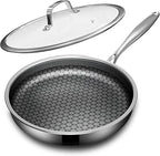 Non Stick Frying Pans with lid, 10 inch Hybrid Frying Pans Nonstick, non stick Stainless Steel Skillets, Dishwasher and Oven-Safe, nonStick Cookware, Induction Compatible Cooking Pan