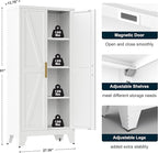 61" Tall Metal Storage Cabinet with 2 Doors and 3 Adjustable Shelves, 4-Tier Kitchen Pantry Storage Cabinet for Kitchen, Living Room, Dining Room and Office, White