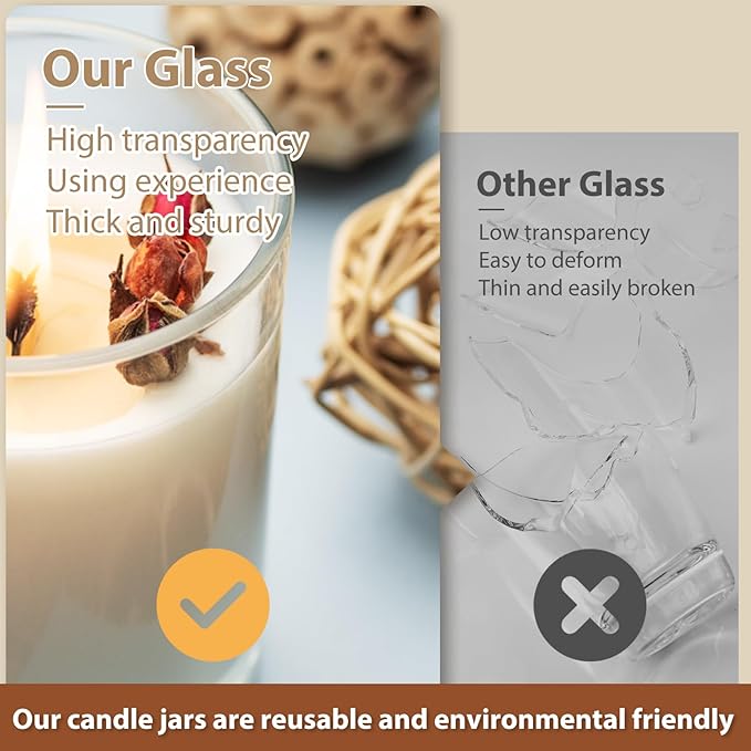 Thick Candle Jars for Making Candles 16 Pcs, 7 OZ Empty Jars with Wood Lids for Candle Making, Sample Container, Gold