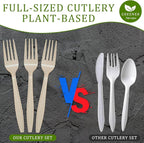300 Count Compostable Forks, Light Brown Disposable Forks, Heavy Duty No Plastic Silverware, Compostable Utensils for Party, Eco Friendly & Heat Resistant