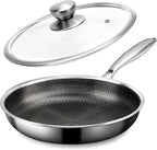 Stainless Steel Frying Pan with Lid - 9.5 Inch Nonstick Frying Pan with Lid, Honeycomb Stainless Steel Skillet Omelet Chef's Pan with Stay Cool Handle, Induction Compatible, PFOA Free