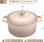 Enameled Cast Iron Dutch Oven Pot with Lid, for Bread Baking, Round Bread Oven- include Sourdough Bread Baking Supplies Set, 6QT, Latte