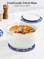SMARTAKE 6 Set Silicone Trivet Mats, Multi-Use Carved Trivet Mat, Insulated Non-Slip Durable Kitchen Mats, Flexible Modern Kitchen Table Mat, for Hot Dishes, Pots, Dining Countertop, Navy Blue