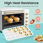 Silicone Mini Muffin Pan With Metal Reinforced Frame - 24 Cups Durable Silicone Cupcake Pan for Muffin, Cupcakes, BPA Free and Dishwasher Safe - 2 Piece Blue