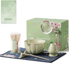 8 Pcs Matcha Whisk Set - HTRCXB Matcha Set with Ceramic Bowl, Bamboo Whisk & Holder, Scoop, Sifter, Measuring Spoon, Scoop Rest & Tea Towel, Complete Gift Kit for Beginners & Tea Lovers