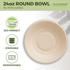 [50 COUNT]Sugarfiber by Harvest Pack PFAS FREE 24oz Round Paper Bowls - Compostable Heavy-Duty Eco-Friendly Disposable Bagasse Bowl sugarcane made plant fibers for Meal Prep