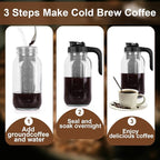 Cold Brew Coffee Maker Pitcher,32 Oz Glass Mason Jar Pitcher with V-shaped Pour Spout Handle Lid,Stainless Steel Filter for Iced Coffee,Iced tea,Breast Milk,Fruit Drinks,lemonade-Black