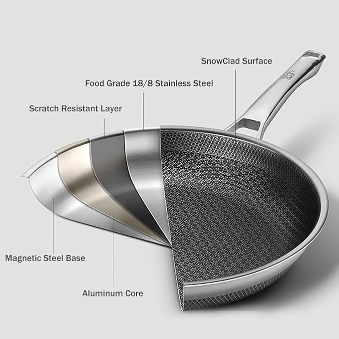 Frying Pan with Lid, 10 Inch Hybrid Non Stick Stainless Steel Skillets, Dishwasher Induction Oven Broiler Safe, Non Toxic Chef's Pan, PFOA Free Cookware