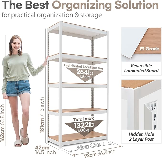 HOMEDANT House 5-Tier Laminated Metal Shelving Unit Adjustable Storage Utility Rack Heavy Duty Shelves Organization Multipurpose Shelf Kitchen Garage Pantry Closet 10Pack