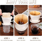 Pour Over Coffee Dripper, Ceramic Pour Over Coffee Maker with 3 Holes Flat Bottom, Easy Manual Brew Maker, Porcelain Slow Filter Cone for Travel, Camping, Office, Home, WH