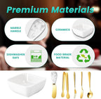 Charcuterie Board Accessories With 3 Oz Ceramic Dip Bowls, Ceramics Handle Gold Cheese Spreader Butter Knive Set Kit, Mini Tongs, Spoons, Forks,Honey Dipper, Cocktail Picks