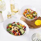 bUCLA 12 Pack White Plastic Serving Bowls - 54 OZ Angled Table Salad and Fruit Bowls Disposable for Chip&Candy - Ideal for Party & Wedding