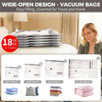 18 Pack Travel Vacuum Storage Bags with Electric Pump, Vacuum Seal Space Saver Bags for Clothing (6J+3L+6M+3S), Compression Packing Bags for Clothes, Bedding,Travel & Organization