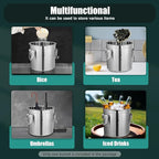 304 Stainless Steel Airtight Canister for Kitchen, 3.2Gal/405oz Flour Container with Lids and Sturdy Locking Clamp, Metal Bucket Food Storage Containers for Rice Flour Coffee Bean Tea
