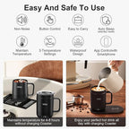 16Oz Temperature Control Smart Mug, Self Heating Coffee Mug LED Display, 180 Min Battery Life - Hot up to 149℉ Fast Wireless Charger Base Improved Design coffee serving sets mug(16oz, Orange)