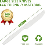 Compostable Knife,100 Biodegradable Silverware for Party, Large Disposable Utensils Eco Friendly Durable and Heat Resistant,Alternative to Plastic Knife