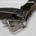 MANNKITCHEN Stainless Steel Garlic Press, Heavy Duty Professional Grade Double Lever-Assisted Garlic Mincer with High Capacity Reservoir - Easy to Clean and Rust Free Garlic Crusher