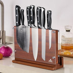 ENOKING Magnetic Knife Block with Acrylic Shield 12 x 9 Inches, Double Side Kitchen Knife Holder without Knives- Acacia Wood Universal Knife Storage Organizer with Powerful Magnet for Kitchen Counter