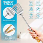 Large Stainless Steel Kitchen Utensils Set, 7 Pcs Cooking Utensils Set with Wooden Handle, Heat Resistant Spatula Tools Set for Cooking, Food Grade Utensils Sets with Turners Spoon Ladle Pasta Fork