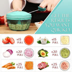 Ourokhome Manual Food Processor Vegetable Chopper, Portable Hand Pull String Garlic Mincer Onion Cutter for Veggies, Ginger, Fruits, Nuts, Herbs, etc., 500ml, Blue