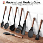 Silicone Slotted Large Spatula: Cooking Turner with Wooden Handle for Flipping and Lifting, Heat Resistant Cookware, BPA Free, Protects Surfaces with Gentle Head Design