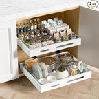 HBL' 2 Pack | 21" Deep Pull Out Cabinet Organizer Adhesive, (13.8" to 22.0") Width Expandable Sturdy Carbon Steel Roll-Out Drawers for Face Frame or Frameless Cabinets,Slide-Out Shelves for Pantry.