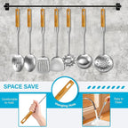 Large Stainless Steel Kitchen Utensils Set, 7 Pcs Cooking Utensils Set with Wooden Handle, Heat Resistant Spatula Tools Set for Cooking, Food Grade Utensils Sets with Turners Spoon Ladle Pasta Fork