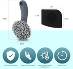 Cast Iron Scrubber with Long Handle | 316 Cast Iron Cleaner Chainmail Scrubber for Pan Skillet Cleaner - Dish Scouring Pad Dishwasher Safe Cleaning Kit (Grey, 1 Scrubber + 1 Scraper)