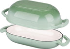 Enameled Cast Iron Sourdough Bread Oven, Dutch Oven, Loaf Cast Iron Bread Pan for Homemade Bread Baking, Meatloaf Pan with Lid, 5QT, Green
