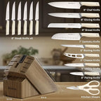 Astercook Knife Set Kitchen with Block and Sharpener Premium Full Tang 17 Pcs German Stainless Steel Knives Dishwasher Safe Kitchen Utensils Set with with and Anti-slip Ergonomic Handle, Cream White