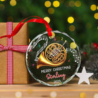 Musical Instrument Glass Ornament Christmas 2025, Personalized French Horn Player Xmas Ornaments, French Horn Glass Ornament Gifts for Musician, Custom Text & Name Instrument Lover Christmas Keepsake