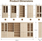 70.8" Tall Farmhouse Bookshelf, Modular Bookcase with Glass Doors, 6-Tier Adjustable Shelves, Large Storage Cabinet for Kitchen, Living Room, Brown, Set of 3